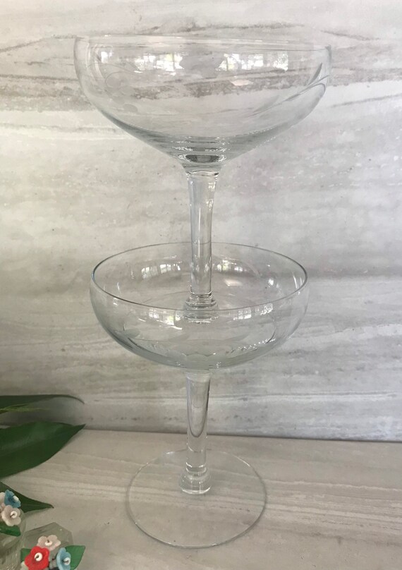 GIANT Princess House Long Stemmed Crystal Glass Champagne Wine W/Floral  Etchings