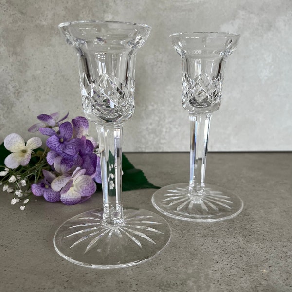 Waterford Vintage Crystal Candle Stick Holders. Lismore Pattern Set of Two 1980’s