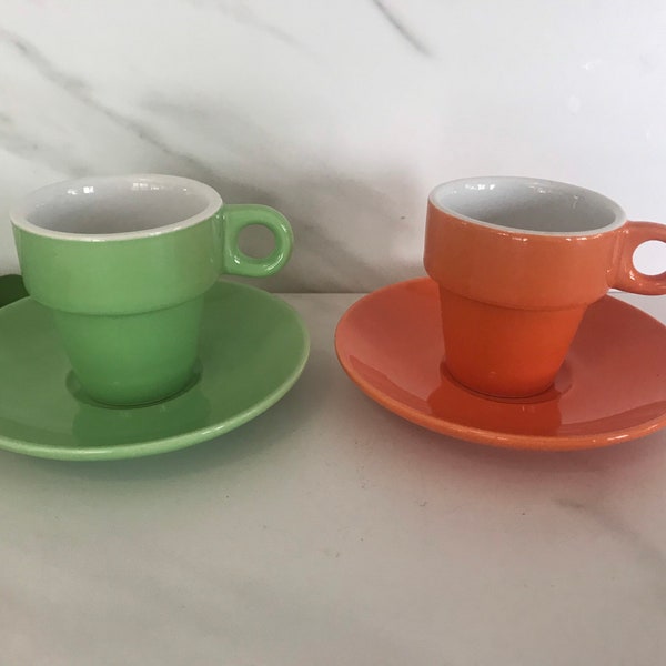 Vintage Pier One Porcelain Expresso Mini Cup and Saucer Sets. Feista Ware Style. Set of Two 1990’s