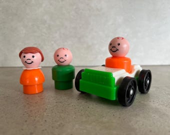 Coche y figuritas de Little People de Fisher Price. Artículos de colección de juguetes vintage de los años 70.