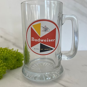 Budweiser Antique Vintage Glass Beer Stein Mug with Handle. 1950’s Rare Glass