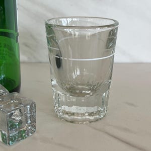 Mid Century Vintage Heavy Double Shot Glass 1950’s 2oz White Line. Marked with Libbey “L” .