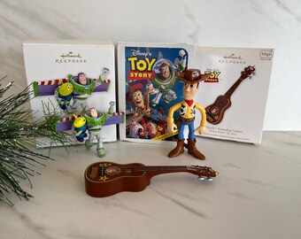 Toy Story Walt Disney McDonald’s Masterpiece Toy Story Woody Happy Meal Toy 1995. Buzz Light Year and  Woodys Guitar Ornament. *Read listing