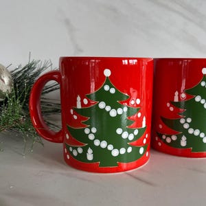 Waechtersbach Vintage Christmas Tree Mugs Christmas Stoneware Coffee or Tea Mugs. Marked Waechtersbach Germany on Bottom. Set of Two