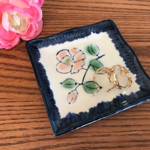 Vintage Porcelain Pin or Trinket Dish. Pink Roses. Blue Japan Sticker on Bottom. 1960’s