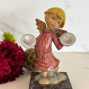 Toriart Anri Angel Vintage Hand Painted Angel Figurine on Marble base. Made in Italy.