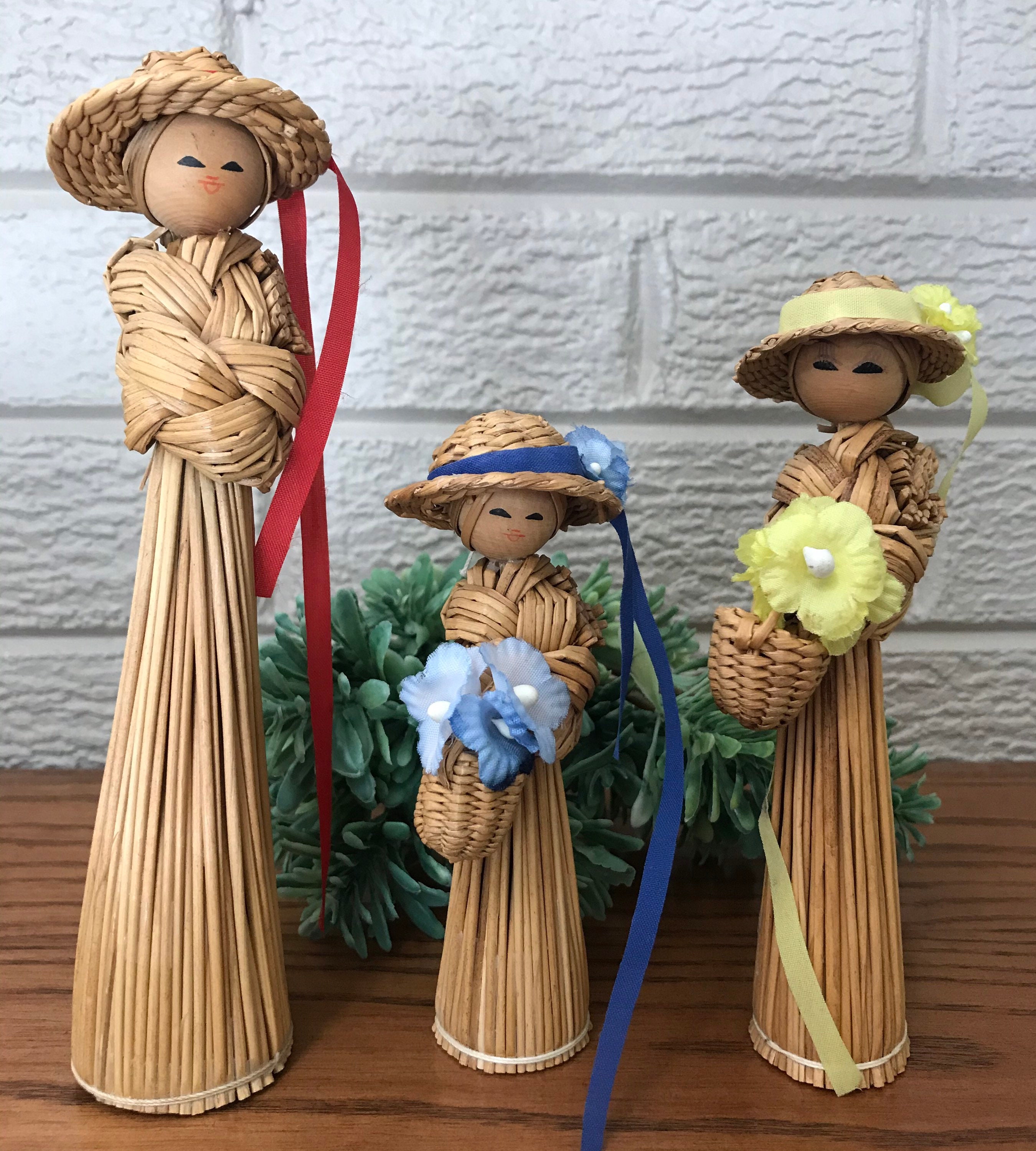Straw Vintage Dolls Set of 3 1970s Made in Japan Etsy