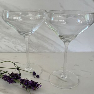 Vintage Schott Zwiesel Crystal Martini or Champagne Coupe Glasses. Marked with Schott Zwiesel Embossed Stamp. Set of Two