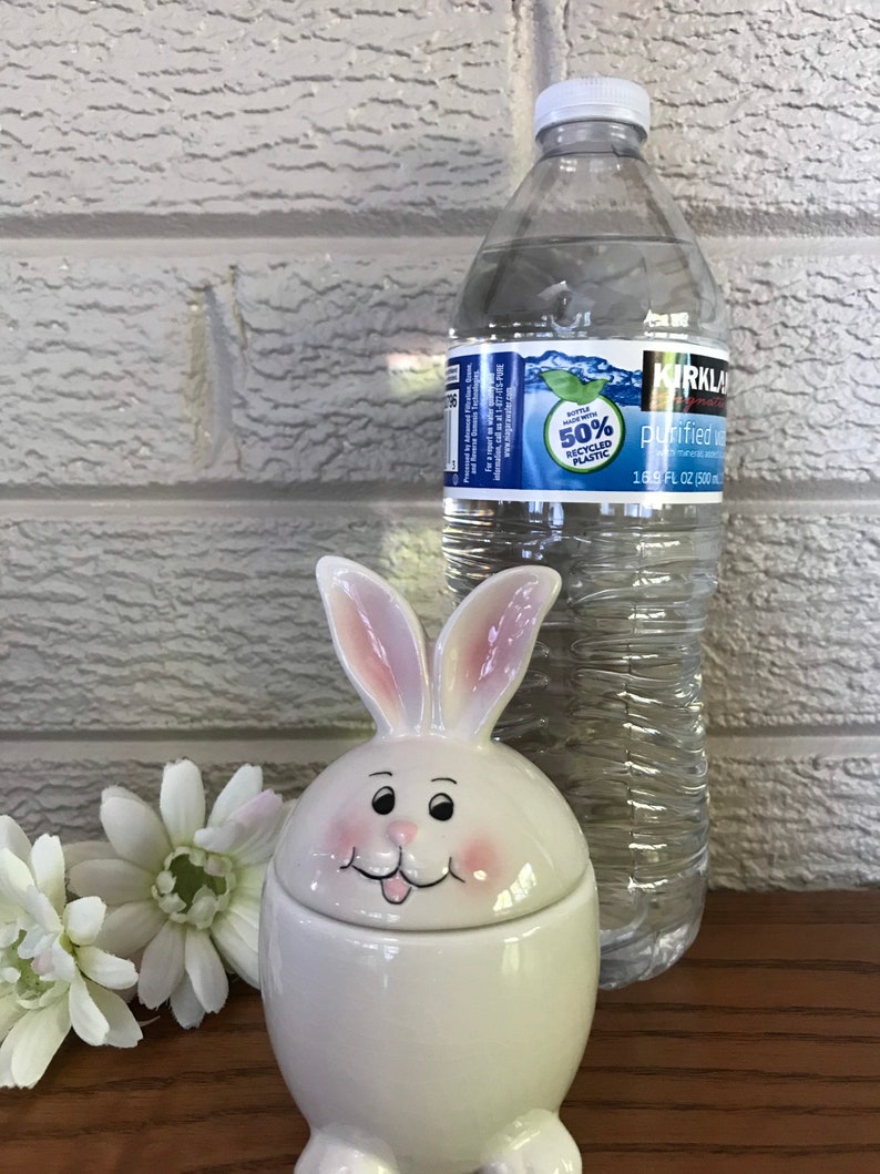 Miniature Vintage Ceramic Egg Shaped Bunny Figurine Dish Midwest Trading Co 1990\u2019s