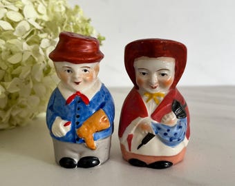 Toby Style Antique Vintage Porcelain Salt and Pepper Shakers