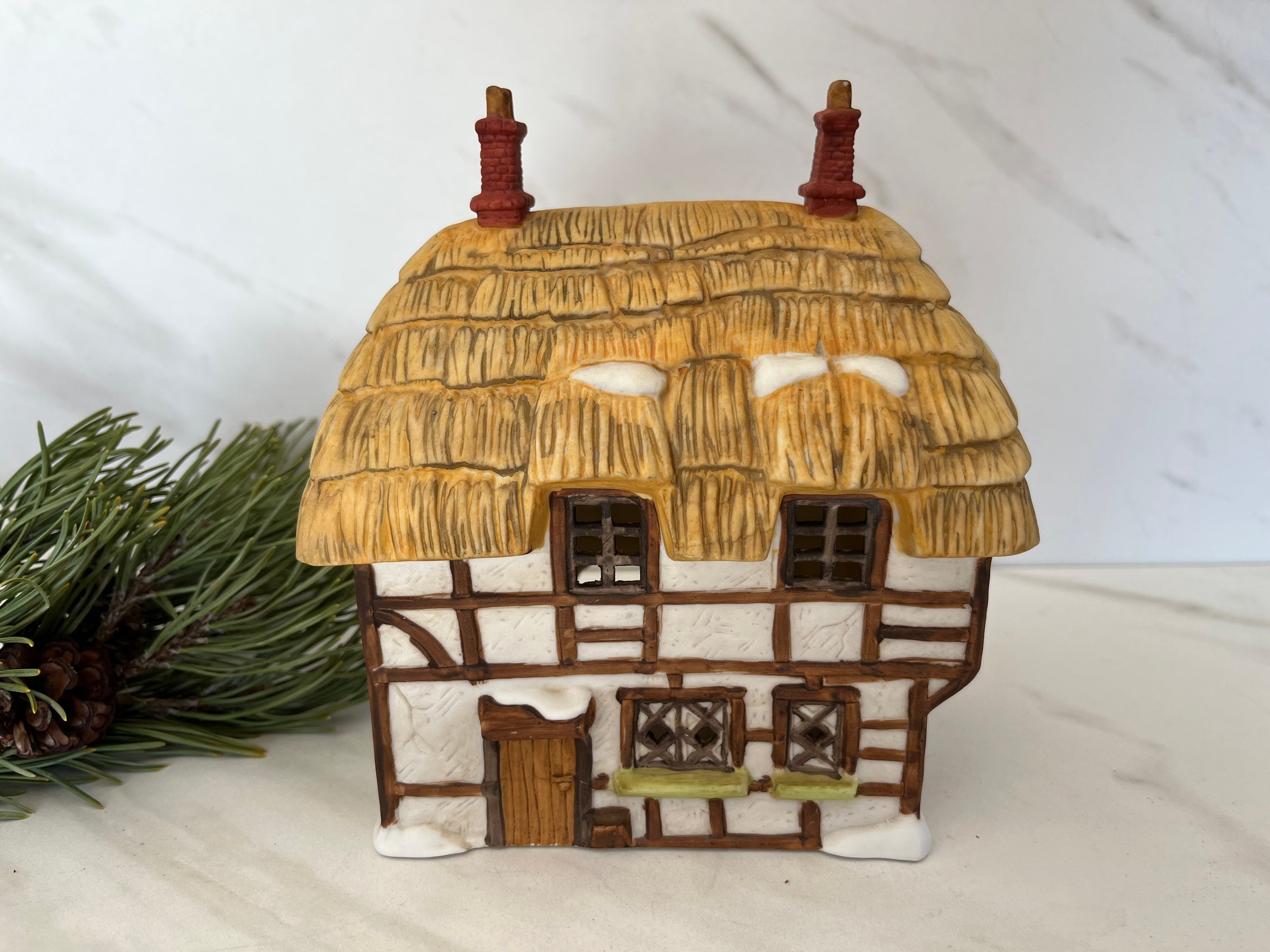 Department 56 Vintage Christmas Village House. Thatched Tutor