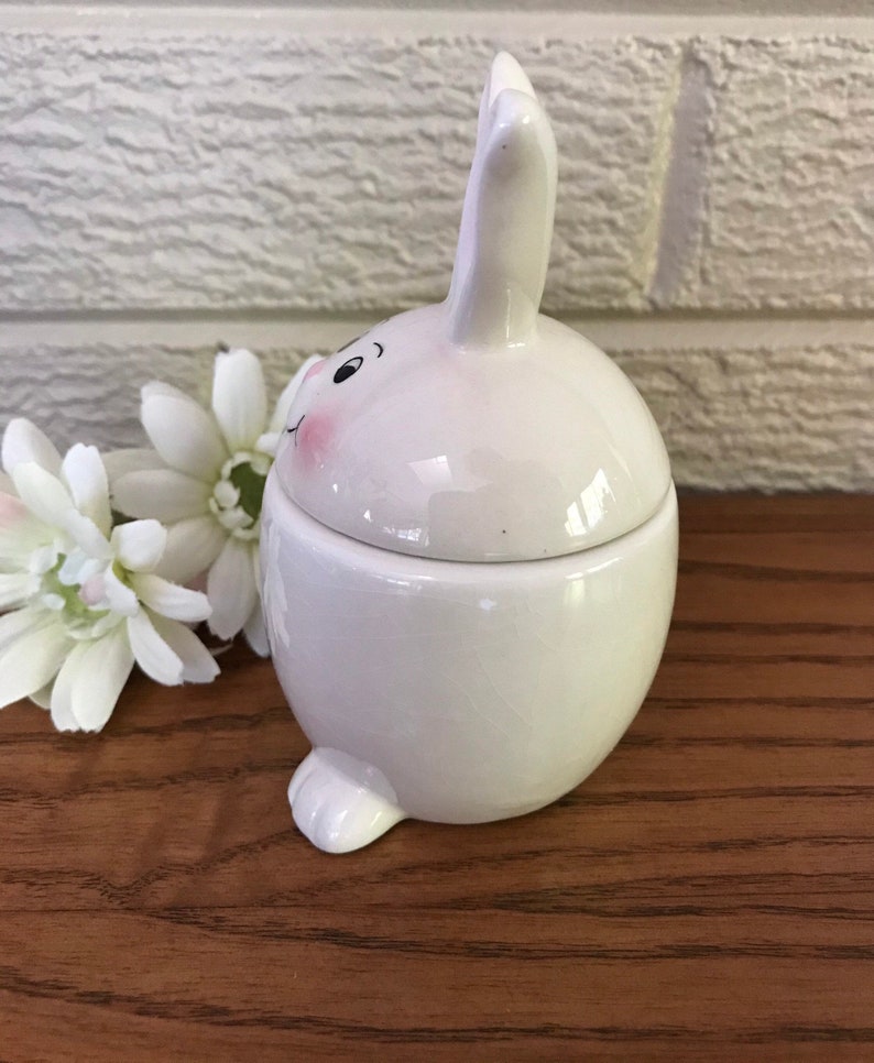 Miniature Vintage Ceramic Egg Shaped Bunny Figurine Dish Midwest Trading Co 1990\u2019s