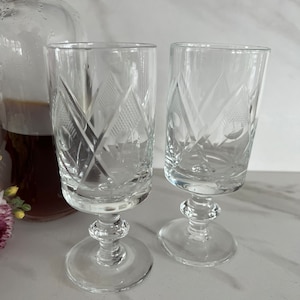 Vintage Classy and Sleek Stem Polished Heavy Crystal Cut Liqueur or Port Wine Glasses. 1980’s. Set of Two.