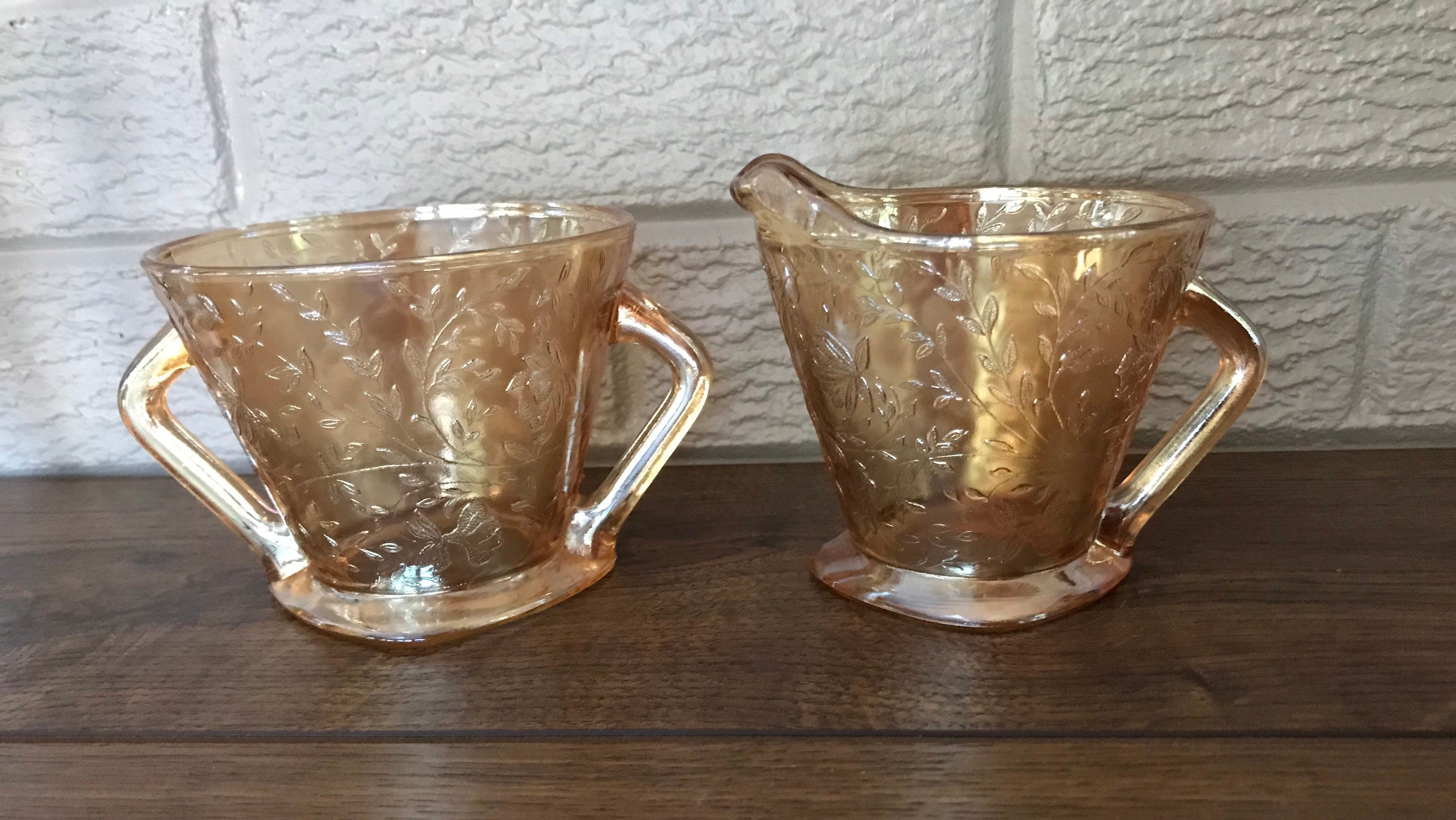 Marigold Carnival Glass Sugar Bowl and Creamer Set. Beautiful Etsy