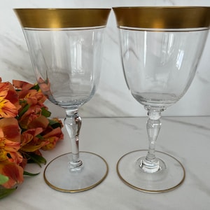 Tiffin-Franciscan Depression Glass Antique Crystal Glasses. Optic Glass. Gold Encrusted Band at Top and Gold on Base. 1920/1930’s