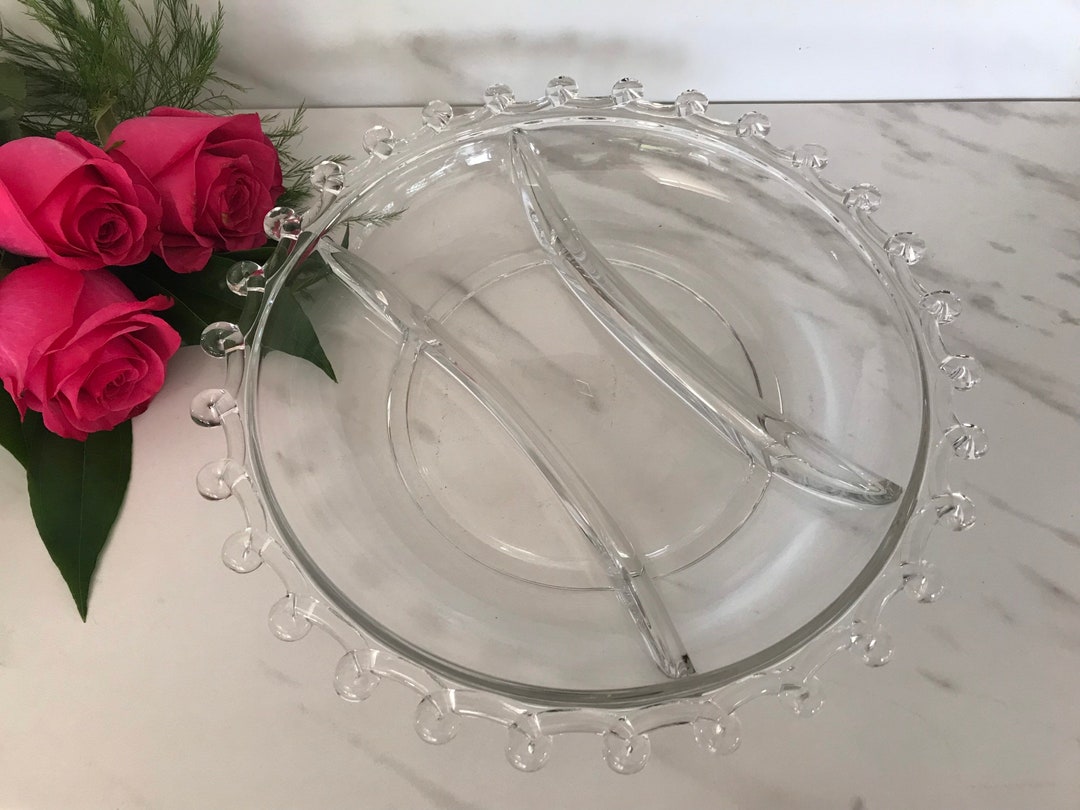 Heisey Lariat Pattern Vintage Divided Glass Relish Platter or Dish. Makers Mark Diamond With H