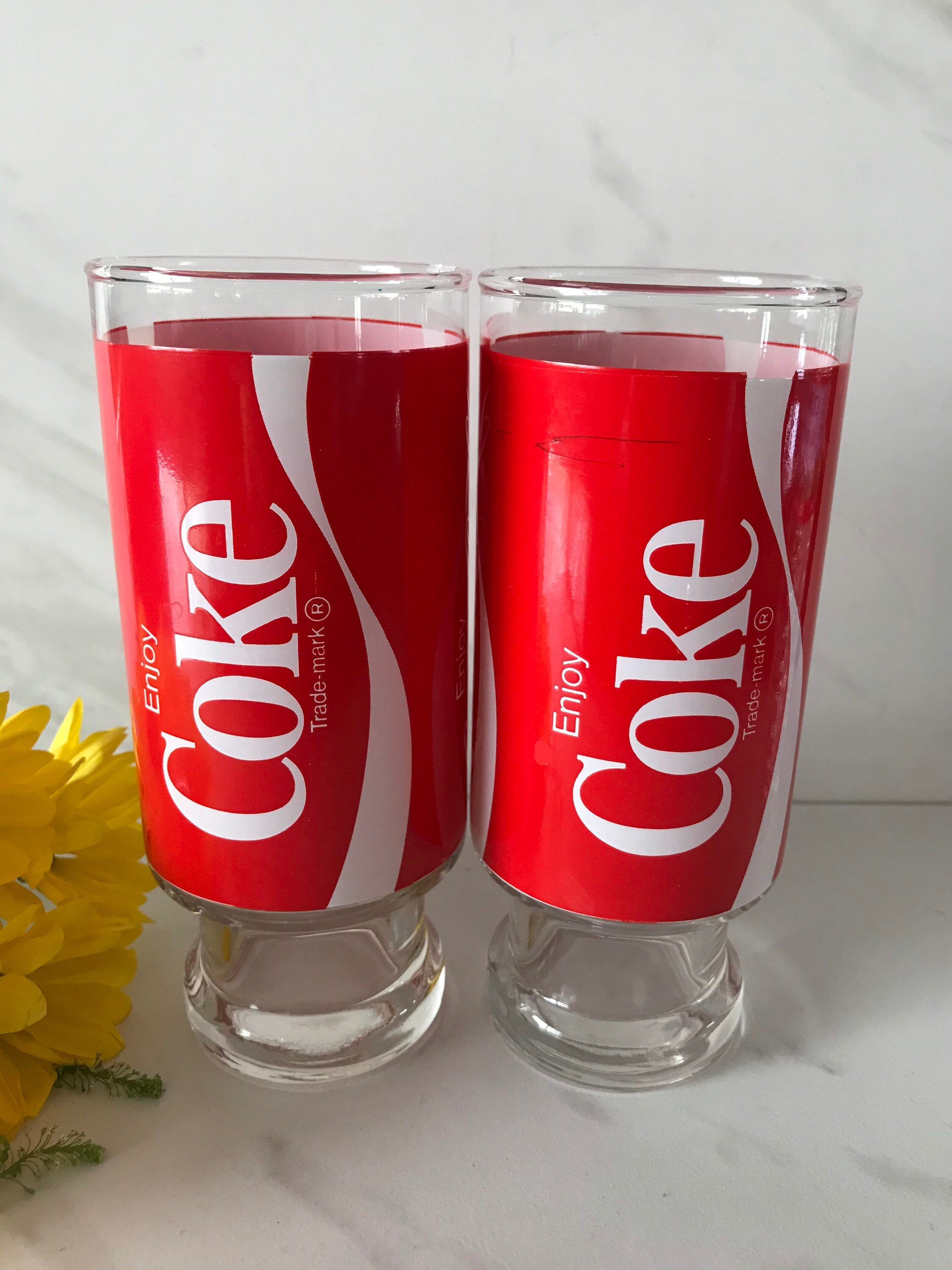 Vintage Footed Coca Cola Can Glasses Enjoy Coca Cola Red and Etsy