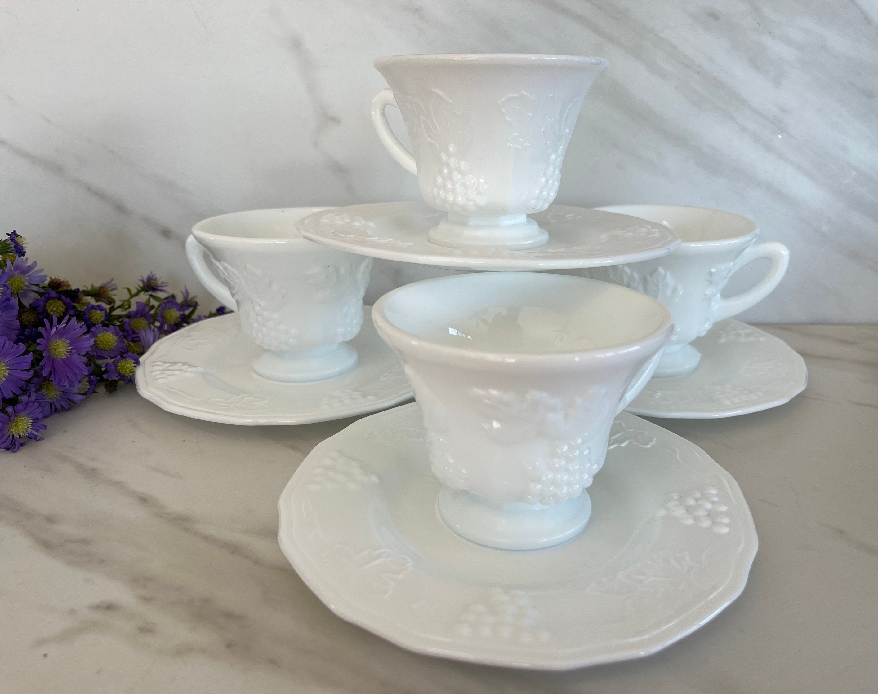 Vintage Indiana Glass Milk Glass Harvest Grape Leave Pattern Tea