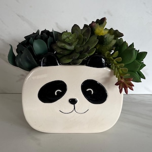Vintage Panda Bear Ceramic Square Bamboo or Succulent Planter. 1970’s.