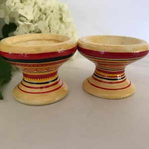 Vintage Pottery Hand Painted Egg Cup Holders.