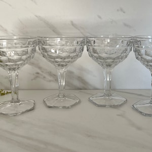 Vintage Crystal Fostoria American Pattern Liqueur Cordials, Port, Liqueur or Sherry Glasses Gorgeous  Coupe Style! Set of four.