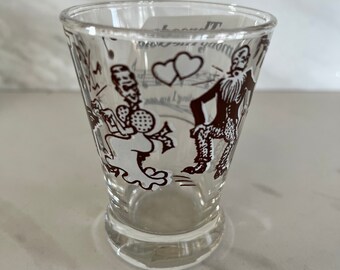 Hazel Atlas Style  “Silver Threads among the Gold” Double Shot Glass. Unique and fun for your Bar. 1950’s Vintage.