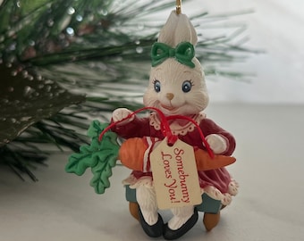 Carlton Cards Heirloom Collection Christmas Ornament “ Some Bunny Loves You” Bunny Ornament Box dated 1992