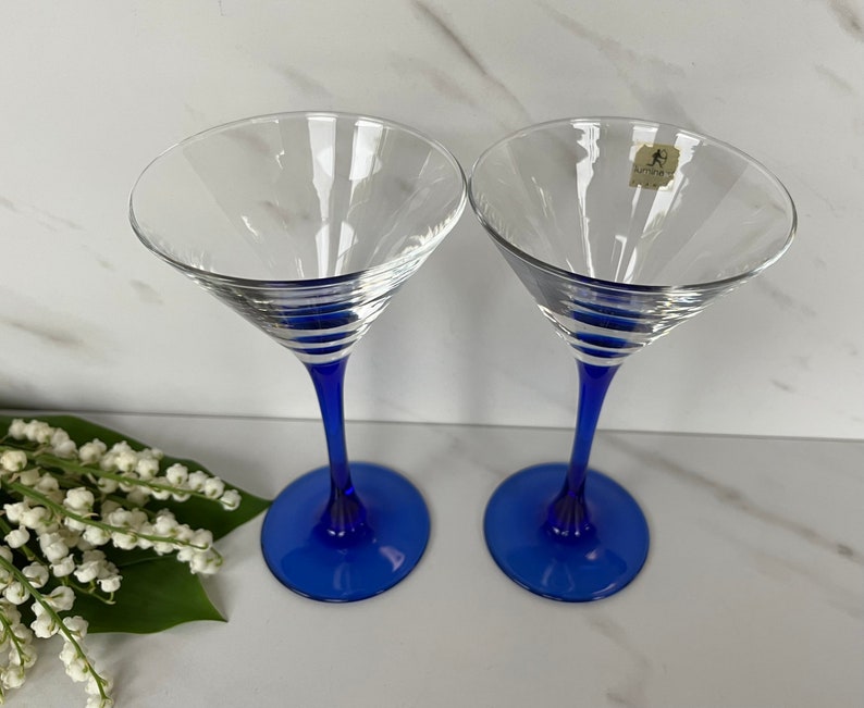 Vintage Martini Cobalt Blue Stem Martini Glass. Marked Etsy