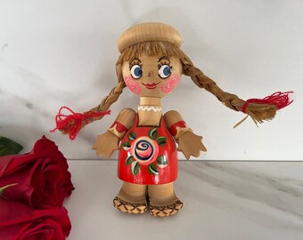 Vintage Folk Art Peg Doll. Made in Russia. Original Tag on Foot.