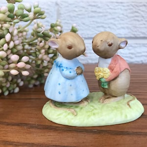 Tiny Talk Vintage Bisque Figurine Mice “ Love and Kisses”  Marked on bottom MCMLXXIX