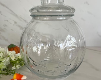 Pumpkin or Jack O’ Lantern Libbey Glass Cookie or Candy Jar. 1980/1990’s. Made in USA.