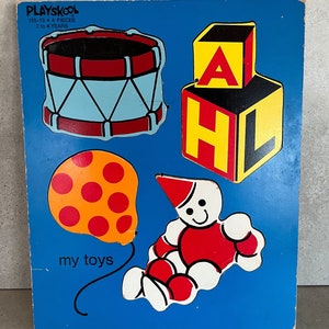 Playskool “My Toys” Wooden Jigsaw Puzzle. 4 PC. # 155-13 Made in USA. 1970 * See item details.