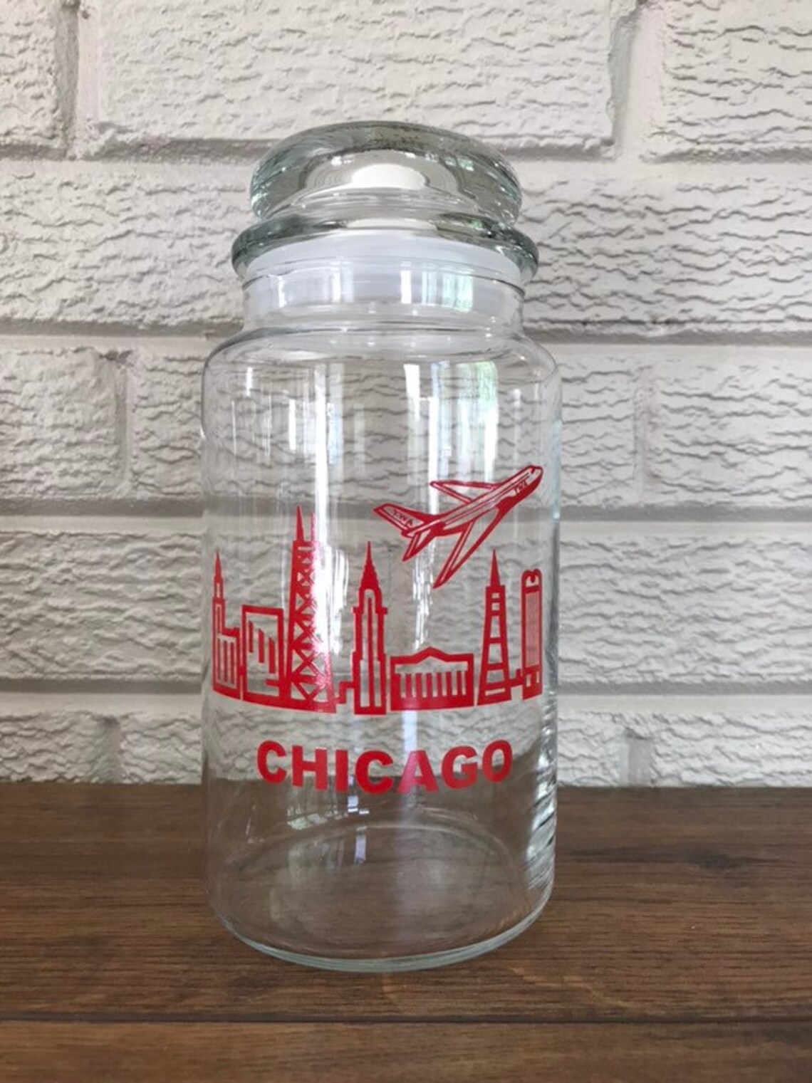 Chicago Souvenir Skyline Vintage TWA Jar. Made in the USA. Etsy