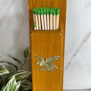 Wooden Box Matchstick holder with Brass Eagle for Fireplace or Mantle. 1970’s *Matchstichs not included.