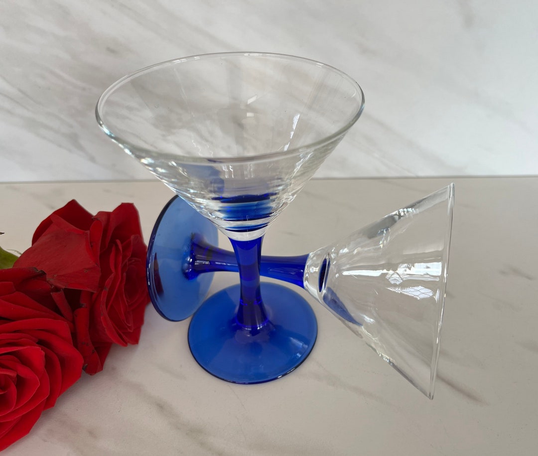 Vintage Cobalt Blue Color Stem Martini Glass. 1980/1990s Etsy