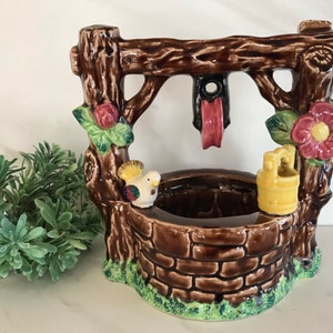 Wishing Well Planter. Brown Glazed Vintage Pottery Planter, Candy Bowl. 1960’ms