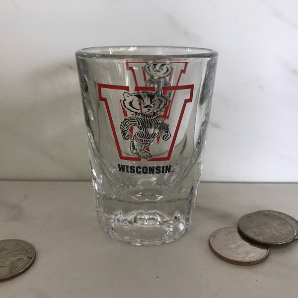 Vintage UW University of Wisconsin Heavy Shot Glass Classic Fluted Bottom Libbey L on Bottom. 1980’s