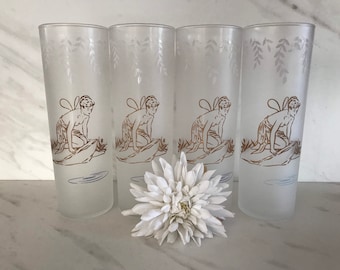 Vasos vintage Libbey para té helado o highball. Vasos estilo art déco Rock Fairy Pixie o Fairie. Vasos esmerilados en oro blanco. Juego de 4. Década de 1960.