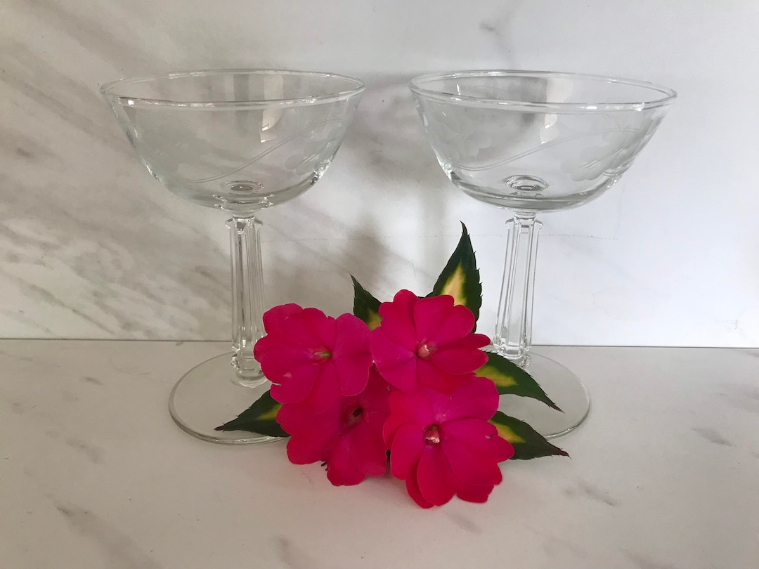 Classic Vintage Crystal Coupe Champagne Glasses With Ornate Crystal Square Stem. Etsy