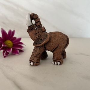 Vintage Miniature Elephant Hand Carved and Hand Painted Peruvian Clay Figurine. 1980’s*read size