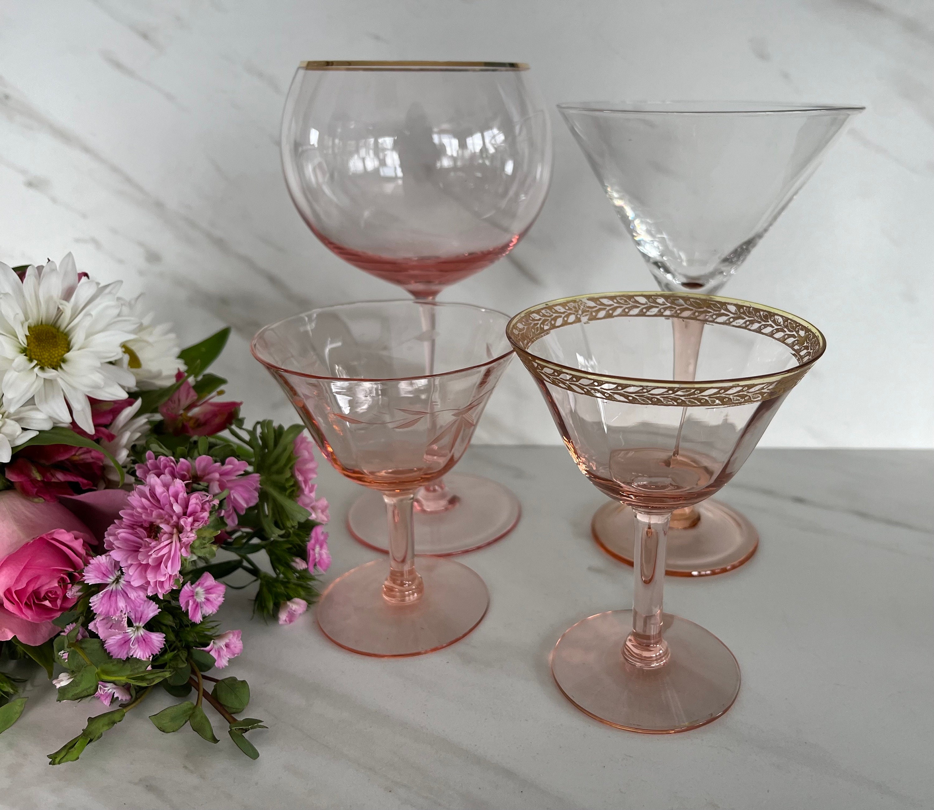 Vintage Style Pressed Glass Champagne Flute - Pink – The Parisian