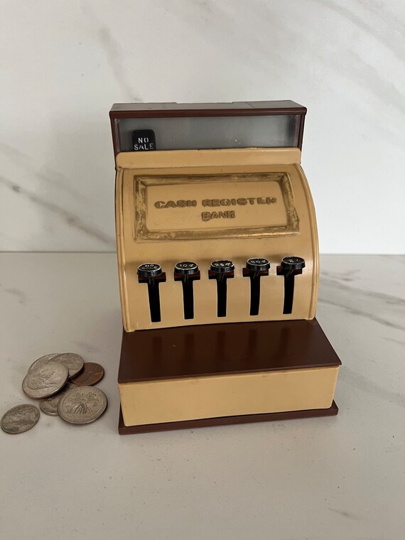 Vintage Toy Cash Register Plastic Bank. Marked Hong Kong. Made in
