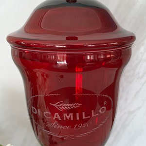 Di Camillo Italian Biscotti Baking Co. Biscotti Jar. Engraved Di Camillo Since 1920. Red Flashed Apothecary. Italy. 1970’s *ReadListing