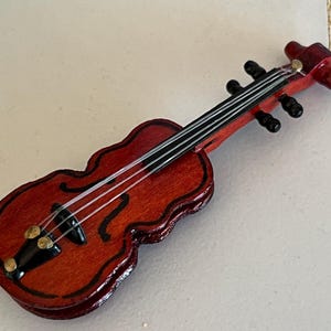 Violin Wooden Miniature Vintage Life Like Ornament.