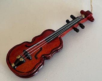 Violin Wooden Miniature Vintage Life Like Ornament.