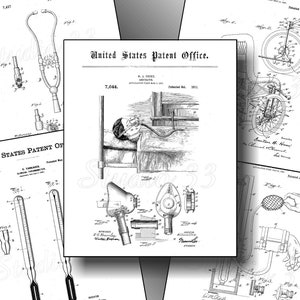 5 つの医療特許図面。5 つのビンテージ医療関連特許の希少なグループ。そのうちのいくつかは 1800 年代後半に遡ります。すべてダウンロード可能です。