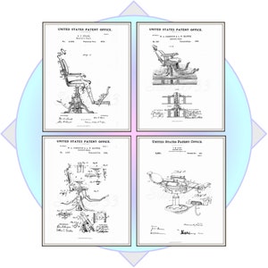 Vintage Dentist Related Patents dating from the 1800s. Downloadable Set of 4 Dentist Chair Prints; Digital Download Authentic Patent Prints