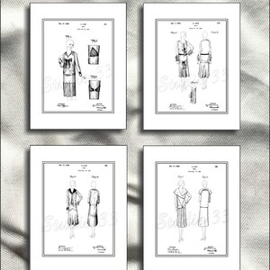 1929 Women’s Dress Patent Drawings, Downloadable Set of 4 Dress Prints, Digital Download Prints, Downloadable Clothes Design Drawings