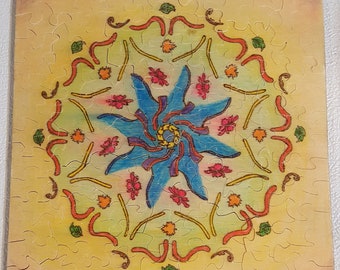 Hand-drawn Mandala Wooden Jigsaw Puzzle "Flora"