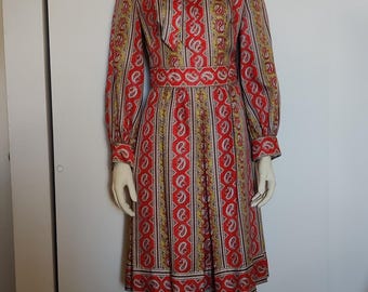 Vintage 60&#39;s 70&#39;s Kitten Bow EXPERT Professional Custom Made Dress Paisley Orange Green sz 6/8